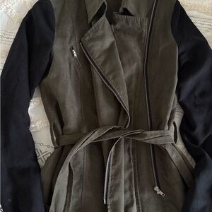 Elegant Olive and Black Trench Coat